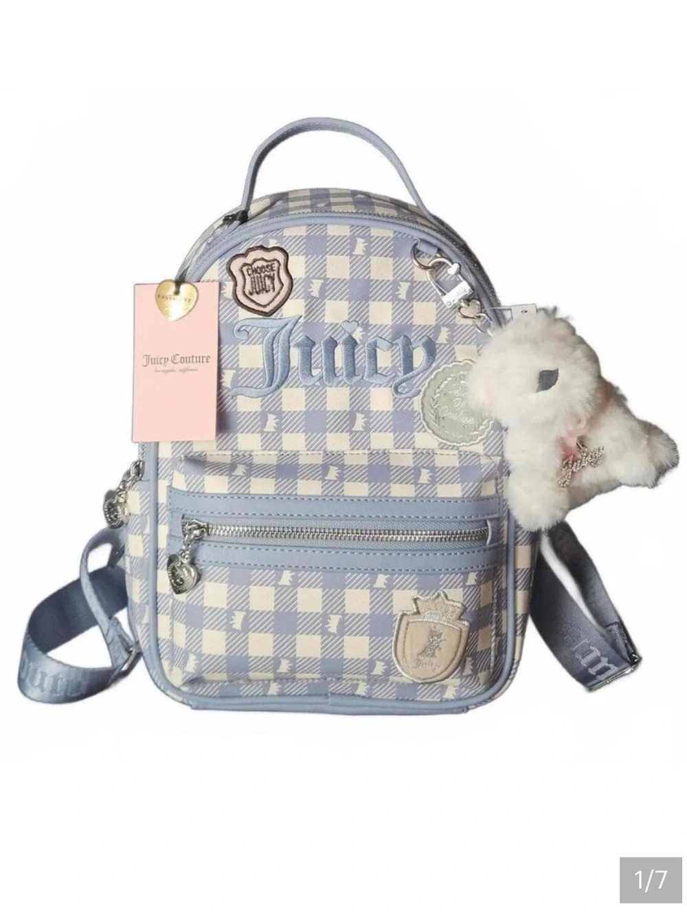 Juicy Couture Study In Style w/scottie Backpack w/ Plush Charm, Dusty Blue Color